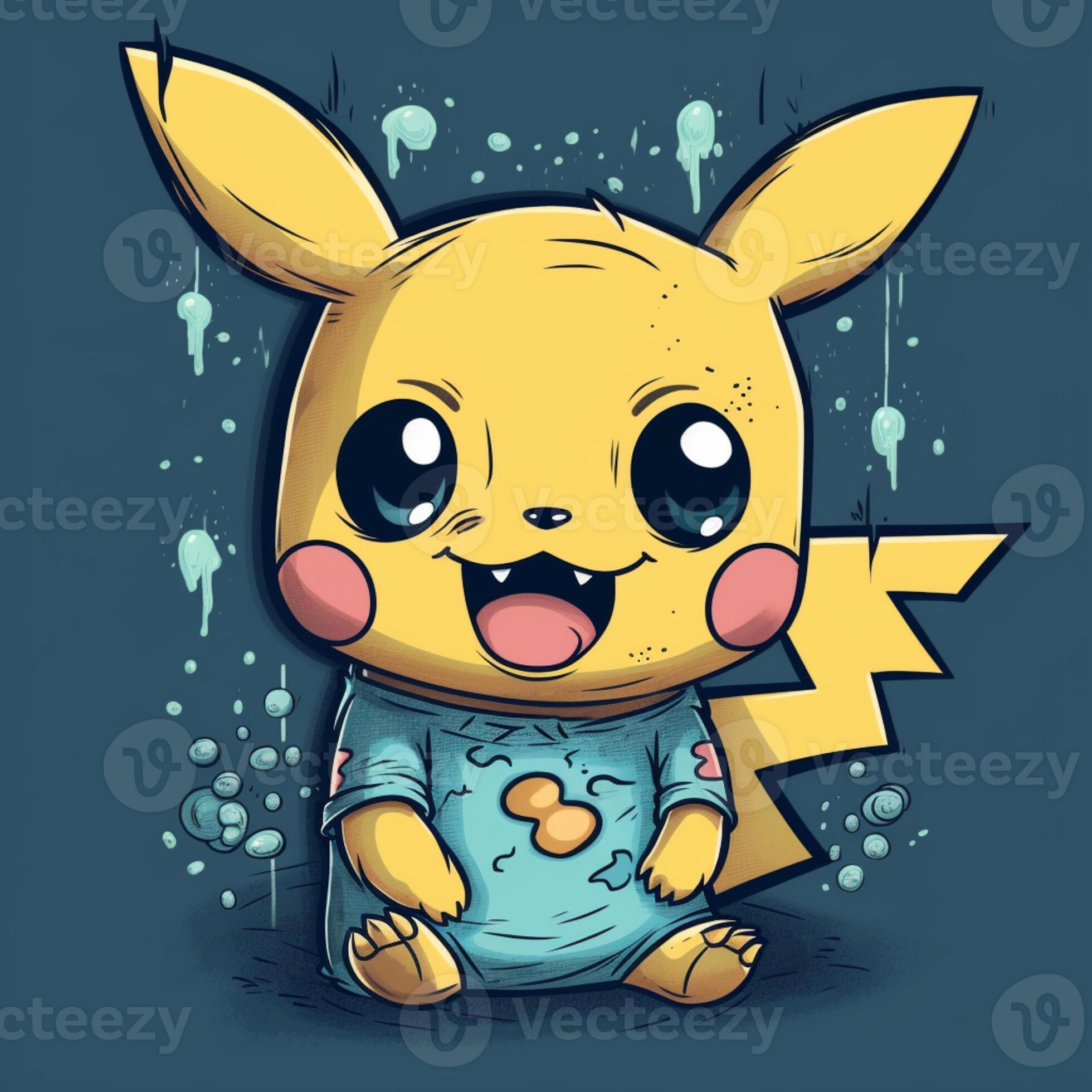 desenho animado Pikachu com uma azul camisa e uma amarelo fita. generativo  ai. 28404273 Foto de stock no Vecteezy